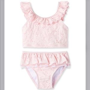 Little Me Eyelet Swimsuit 2 Piece Back Bow - Blush Pink